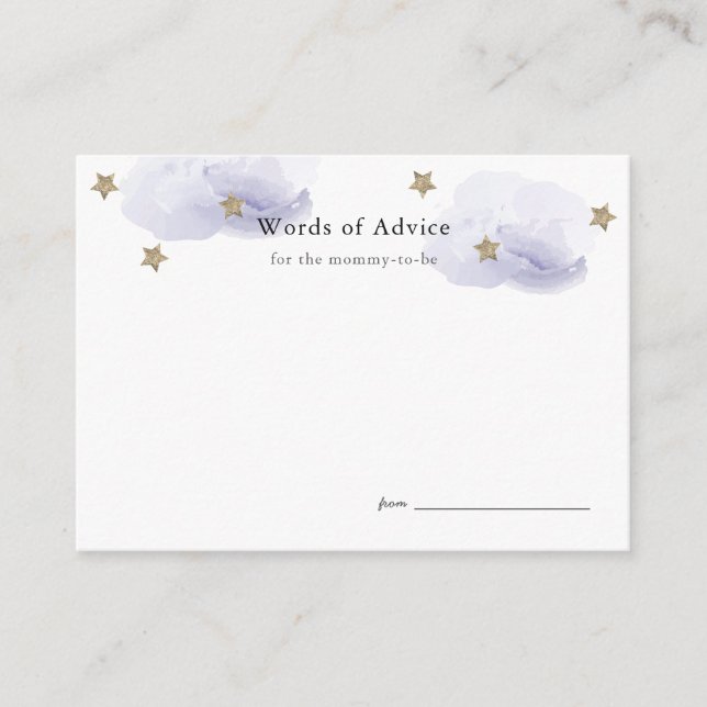 Carte D'accompagnement Gold Stars & lavande Nuages Conseil Baby shower (Devant)