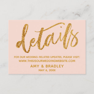 Carte D'accompagnement Gold Waves & Handwriting Blush Détails du Mariage