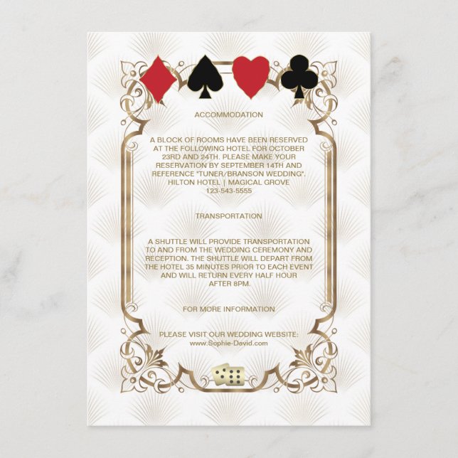 Carte D'accompagnement Gold White Art Deco Casino Mariage Hébergement (Devant)