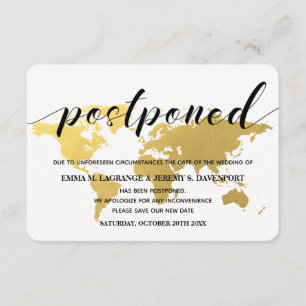 Carte D'accompagnement Gold World map changement de date Mariage