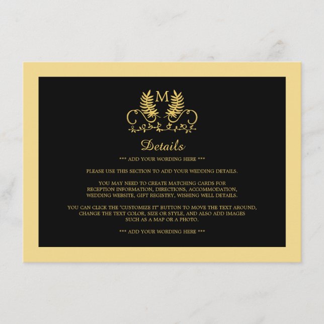 Carte D'accompagnement Golden Floral Emblem Mariage Détail (Devant)
