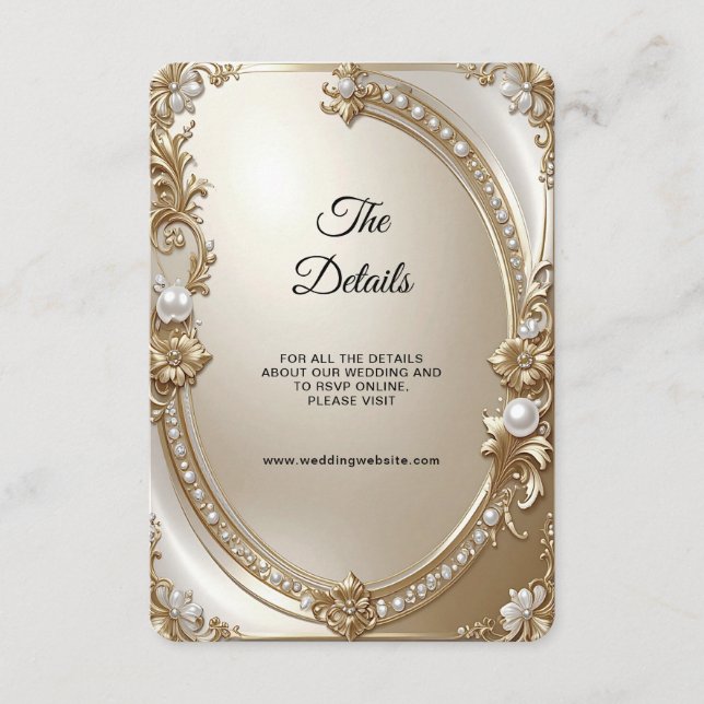 Carte D'accompagnement Golden Ornate Frame with Pearls Detail Enclosure (Devant)