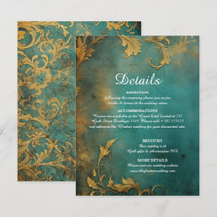 Carte D'accompagnement Goth Floral Turquoise Et Or