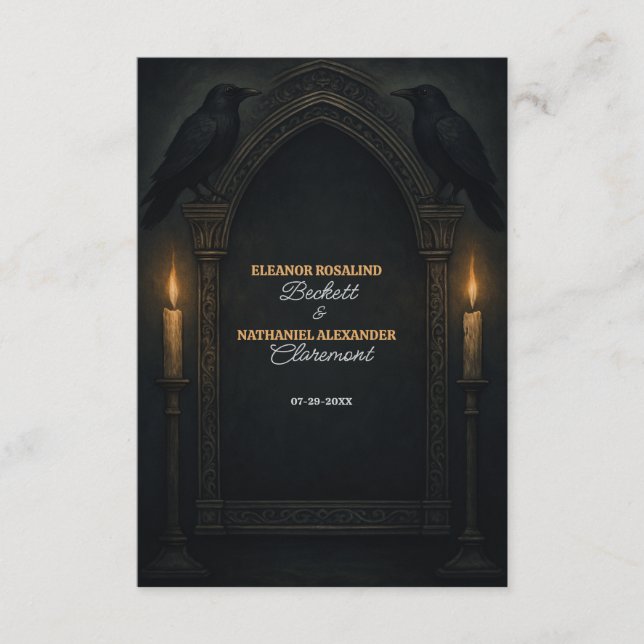 Carte D'accompagnement Gothique Corbeau bougie Mariage d'arc (Devant)