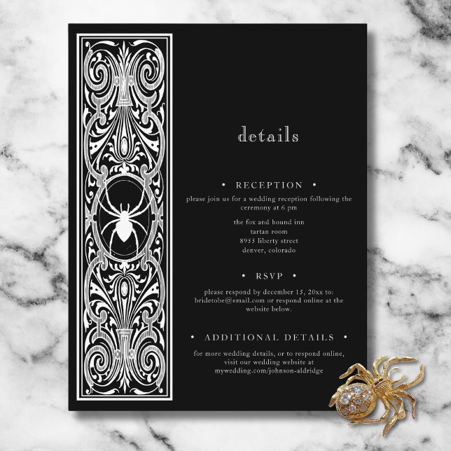 Carte D'accompagnement Gothique Éffrayant Spider noir blanc Mariage (Gothic Spooky Spider Black White Wedding Enclosure Card)