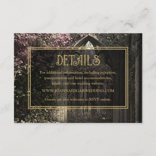Carte D'accompagnement Gothique Floral Garden Détails du mariage (Devant)