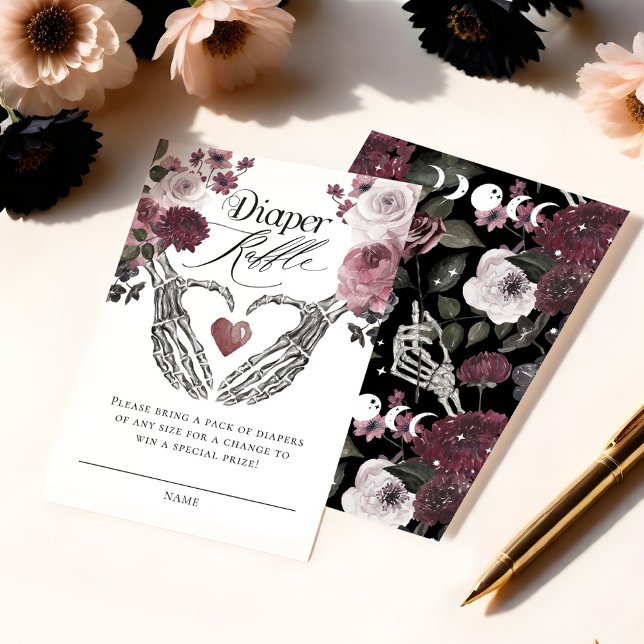 Carte D'accompagnement Gothique Floral Squelette Mains Baby Diaper Raffle (Gothic Floral Skeleton Hands Baby Diaper Raffle Enclosure Card)