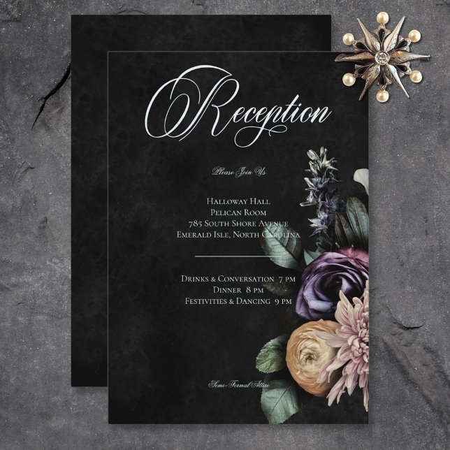 Carte D'accompagnement Gothique foncé Mystérieux Muted Floral Réception (Dark Gothic Mysterious Muted Floral Reception Enclosure Card)