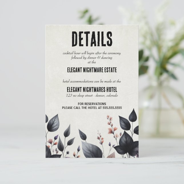 Carte D'accompagnement Gothique Halloween Floral Mariage (Debout devant)