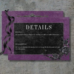 Carte D'accompagnement Gothique noir corbeau & noir Rose pourpre Détails
