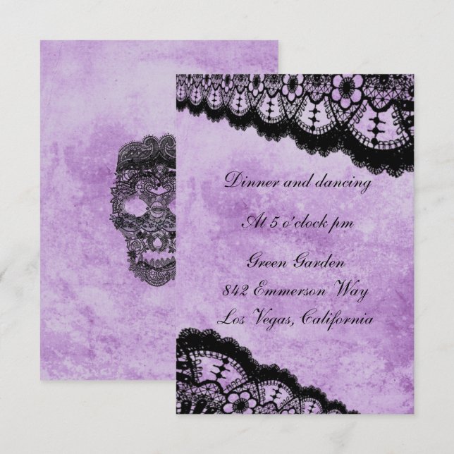 Carte D'accompagnement Gothique Violet Grunge Black Dentelle Réception de (Devant / Derrière)