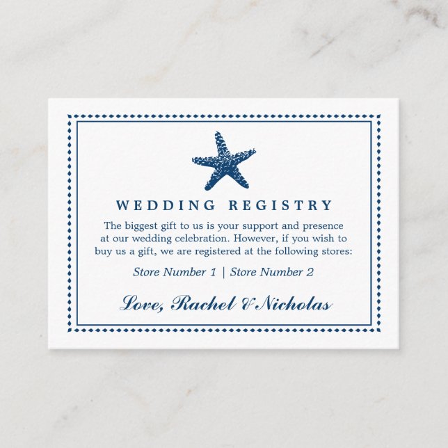 Carte D'accompagnement Gracity Starfish | Registre des cadeaux Mariages (Devant)