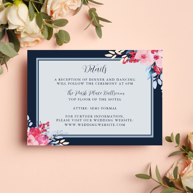 Carte D'accompagnement Gracy Floral rose et Dusty Blue Mariage (Créateur téléchargé)