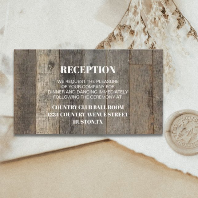 Carte D'accompagnement grange à grain de l'ouest direction mariage (western country woodgrain barn wedding direction enclosure card)