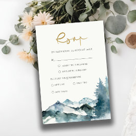 CARTE D'ACCOMPAGNEMENT GRAS BLEU VERT MONTAGNES BLEU MARIAGE DE PINE RSVP