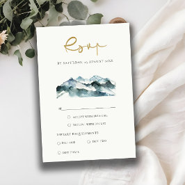 CARTE D'ACCOMPAGNEMENT GRAS BLEU VERT MONTAGNES BLEU MARIAGE DE PINE RSVP