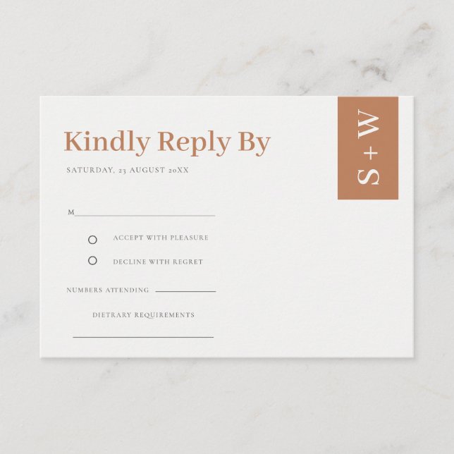 Carte D'accompagnement Gras moderne Burnt Orange Rust Tan Wedding RSVP (Devant)