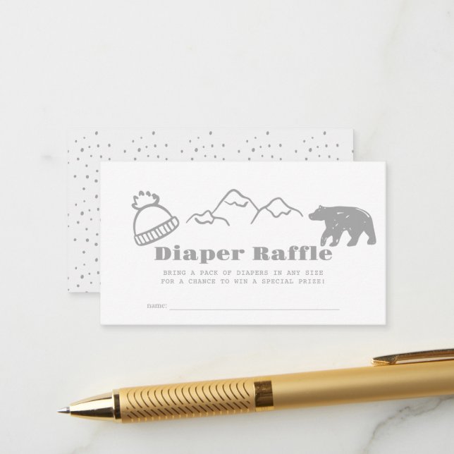 Carte D'accompagnement Gray Hand-Drawn Winter Baby Diaper Raffle Ticket (Devant/Arrière en situation)