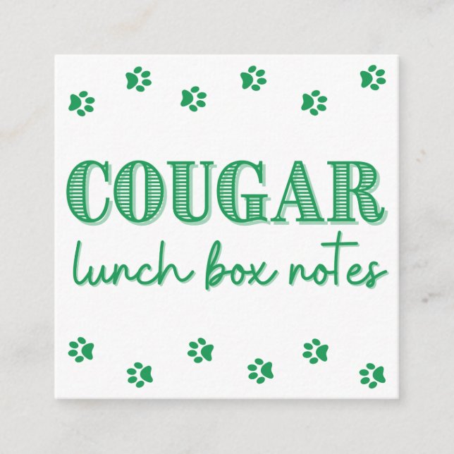 Carte D'accompagnement Green Cougar Print Name Lunch Box Notes (Devant)