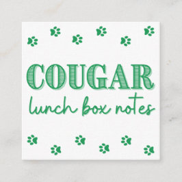 Carte D'accompagnement Green Cougar Print Name Lunch Box Notes