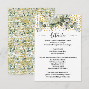 Carte D'accompagnement Green Eucalyptus Gold Parties scintillant Détails 