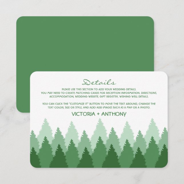 Carte D'accompagnement Green Forest Range Woodland Détails du Mariage (Devant / Derrière)