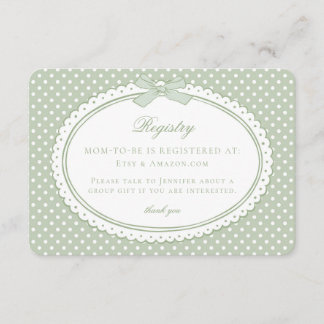 Carte D'accompagnement Green Gingham Coquette Bow Baby Registry