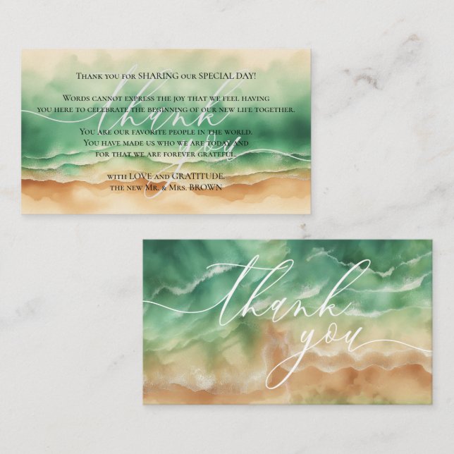 Carte D'accompagnement Green Ocean Beach Merci jour de mariage (Devant / Derrière)