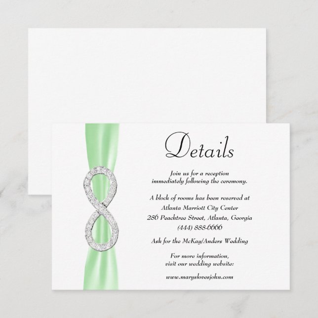 Carte D'accompagnement Green Ribbon Diamond Infinity Détails du Mariage (Devant / Derrière)