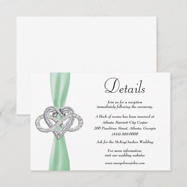 Carte D'accompagnement Green Ribbon Infinity Heart Détails du Mariage (Devant / Derrière)