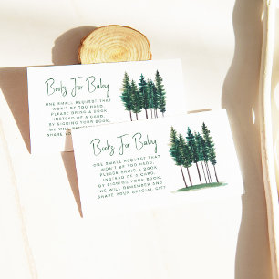 Carte D'accompagnement  Green Rustic Pine Trees Book Request Baby Shower