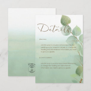 Carte D'accompagnement Green Watercolor Wash Eucalyptus Détails