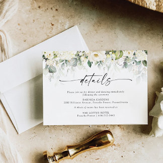 Carte D'accompagnement Green White Roses Détails du Mariage