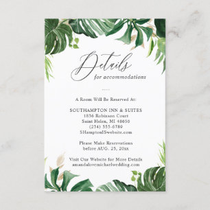 Carte D'accompagnement Greenery Tropical Palm Feuille Détails Mariage