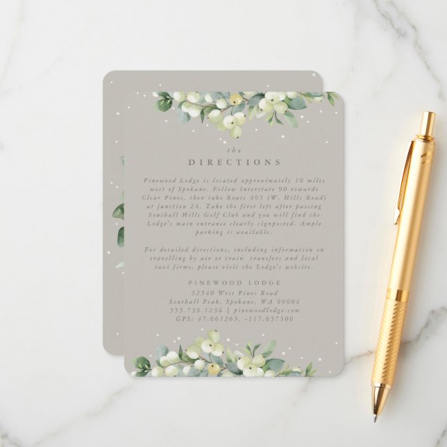 Carte D'accompagnement Greige Snowberry+Eucalyptus Directions Bords (Devant/Arrière en situation)