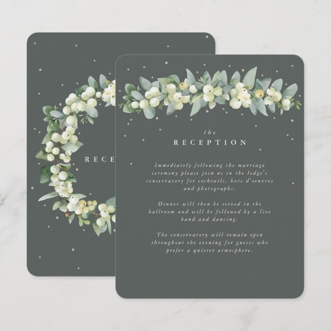 Carte D'accompagnement Grey Green Snowberry+Eucalyptus Garland Réception (Devant / Derrière)