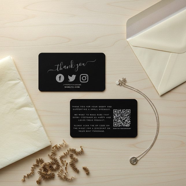 Carte D'accompagnement Gris icônes sociales QR code merci remise (Grey social icons QR code thank you discount Enclosure Card.)