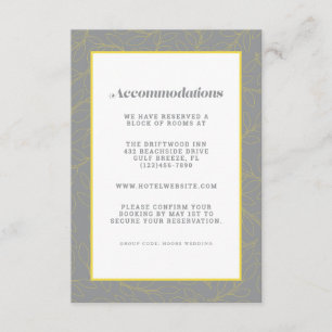 Carte D'accompagnement Gris & Jaune Moderne Hébergement Mariage Détails