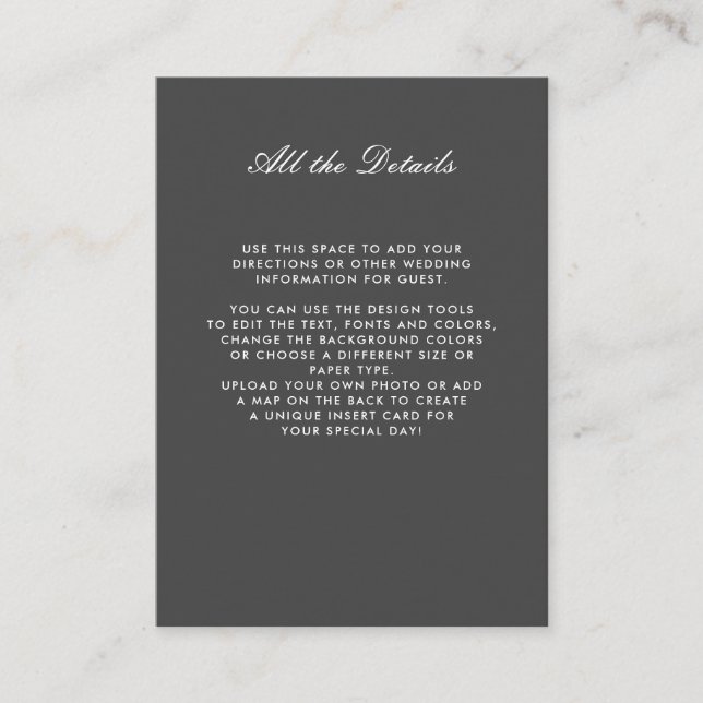 Carte D'accompagnement Gris monochrome FLORAL Détails MARIAGE Instruction (Devant)