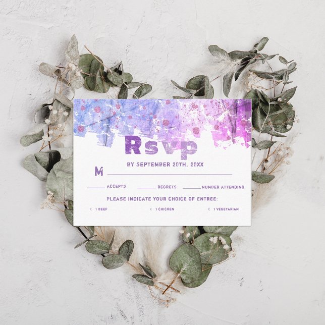 Carte D'accompagnement Grunge artistique moderne rose violet mariage RSVP (Créateur téléchargé)