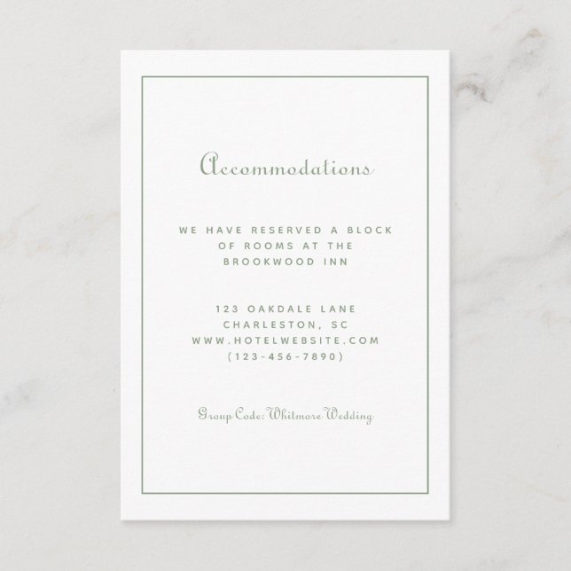 Carte D'accompagnement Guest Hotel Accommodations Green Détails Mariage (Devant)