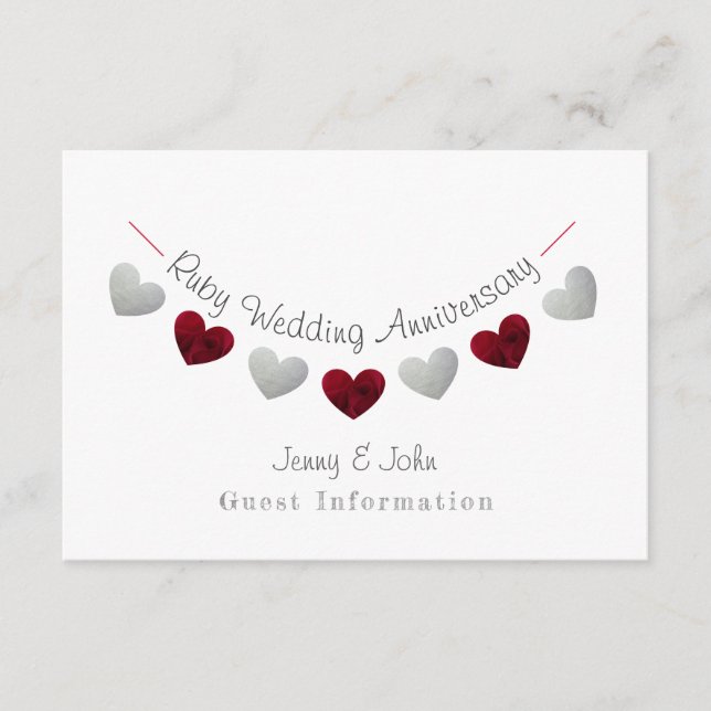 Carte D'accompagnement Guirlande de mariage rubis et argent pour les 40 a (Devant)