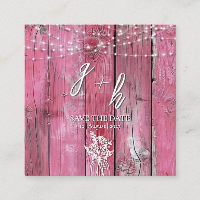 Carte D'accompagnement Guirlande lumineuse en bois rustique rose vif pour (Devant)