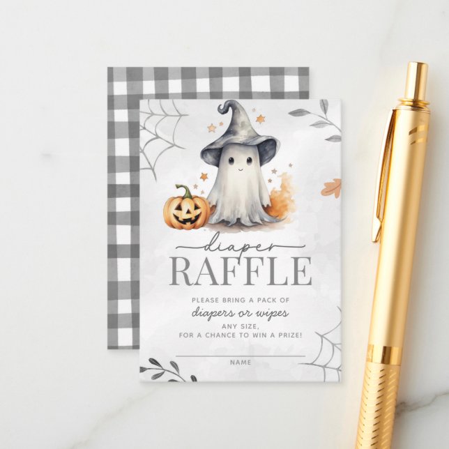 Carte D'accompagnement Halloween Baby shower fantôme Raffin de couche (Devant/Arrière en situation)