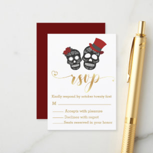 Carte D'accompagnement halloween squelettes or rsvp mariage luxe chic
