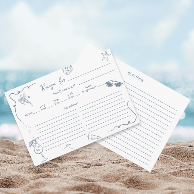 Carte D'accompagnement Hand Drawn Beach Doodle Bridal Shower Recipe Card  (Créateur téléchargé)