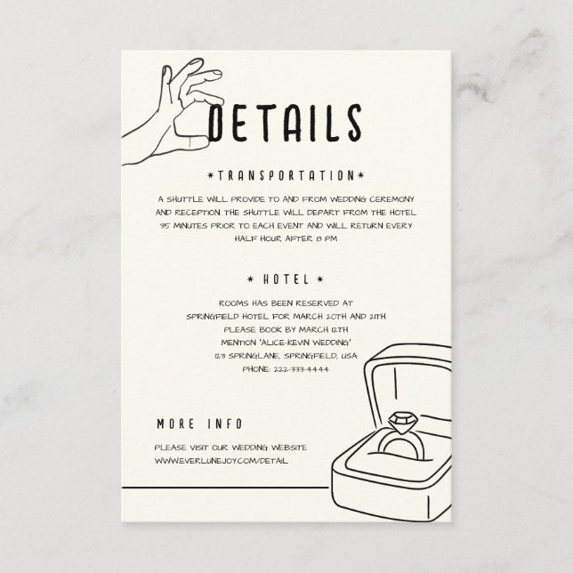 Carte D'accompagnement Hand Drawn Illustration Minimalist Wedding Details (Devant)