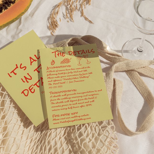 Carte D'accompagnement Hand Drawn Red Quirky Unique Fun Wedding Details (Créateur téléchargé)