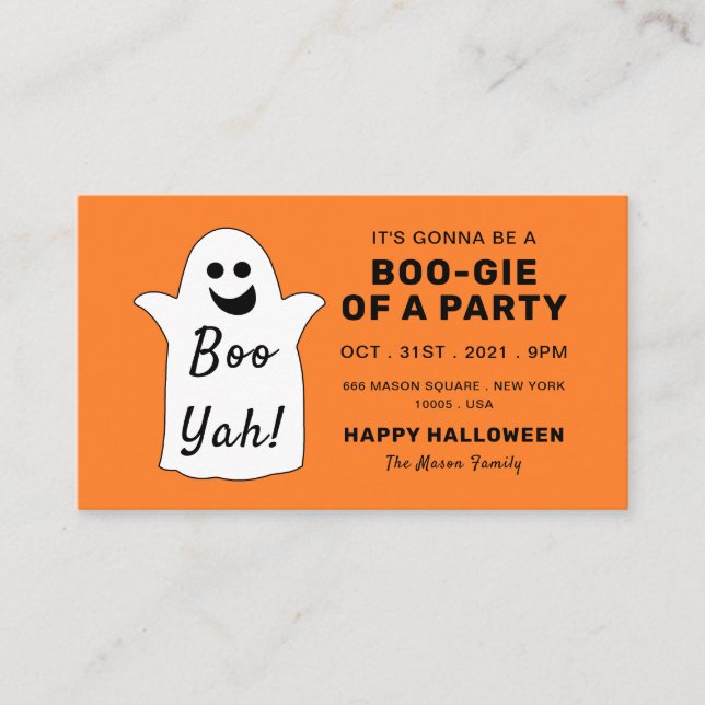 Carte D'accompagnement Happy Ghost, Orange Halloween Party Ticket Invitat (Devant)