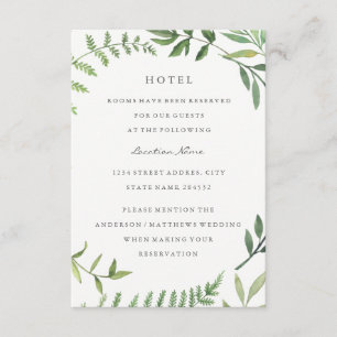 Carte D'accompagnement Hébergement à l'hôtel Green Leaf Wedding